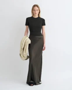 Nanushka Letto - Mesh Jersey And Slip Satin Skirt - Dark Green/Anthracite