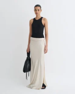 Nanushka Letto - Mesh Jersey And Slip Satin Skirt - Creme/Black