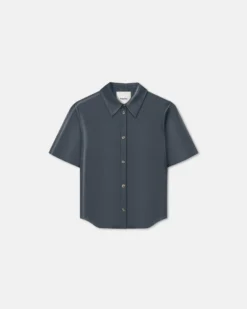 Nanushka Clare - Okobor™Alt-Leather Shirt - Steel Blue -Nanushka Sale Store NW25PFTP00455CLARE STEELBLUE OKOBOR