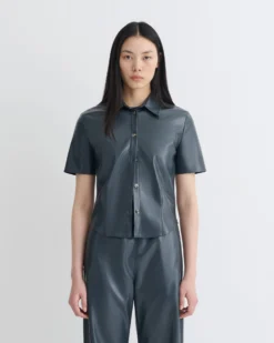 Nanushka Clare - Okoborâ„¢Alt-Leather Shirt - Steel Blue