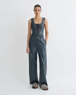 Nanushka Anesa - Okobor™ Alt-Leather Top - Steel Blue/Grey -Nanushka Sale Store NW25PFTP00755 1