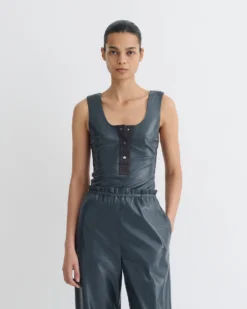 Nanushka Anesa - Okobor™ Alt-Leather Top - Steel Blue/Grey