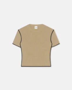 Nanushka Sabelle - Cropped Mesh Jersey T-Shirt - Sand/Anthracite -Nanushka Sale Store NW25PFTP06772SABELLE SANDANTHRACITE MESHJERSEY