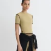 Nanushka Sabelle - Cropped Mesh Jersey T-Shirt - Sand/Anthracite