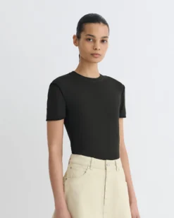 Nanushka Sabelle - Cropped Mesh Jersey T-Shirt - Antracite/Black