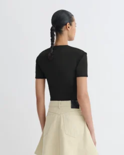 Nanushka Sabelle - Cropped Mesh Jersey T-Shirt - Antracite/Black -Nanushka Sale Store NW25PFTP06895 4