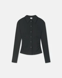 Nanushka Idana - Mesh Jersey Shirt - Antracite/Black -Nanushka Sale Store NW25PFTP07195IDANA ANTRACITEBLACK MESHJERSEY