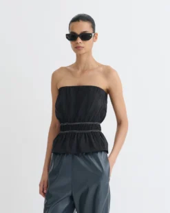 Nanushka Rosey - Glass Poplin Bandeau Top - Black