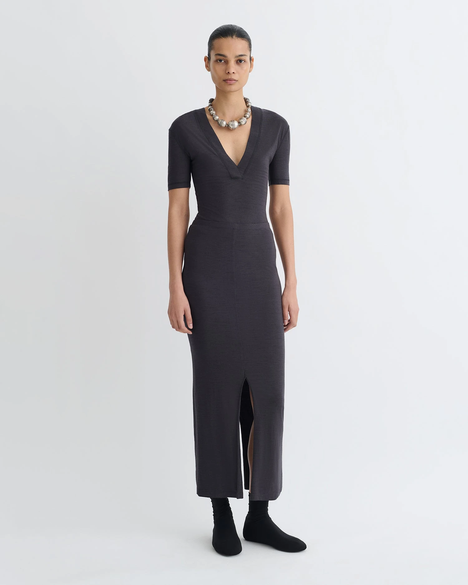 Nanushka Akka - Wool Jersey Henley Top - Grey 3 Nanushka Akka - Wool Jersey Henley Top - Grey - Image 3