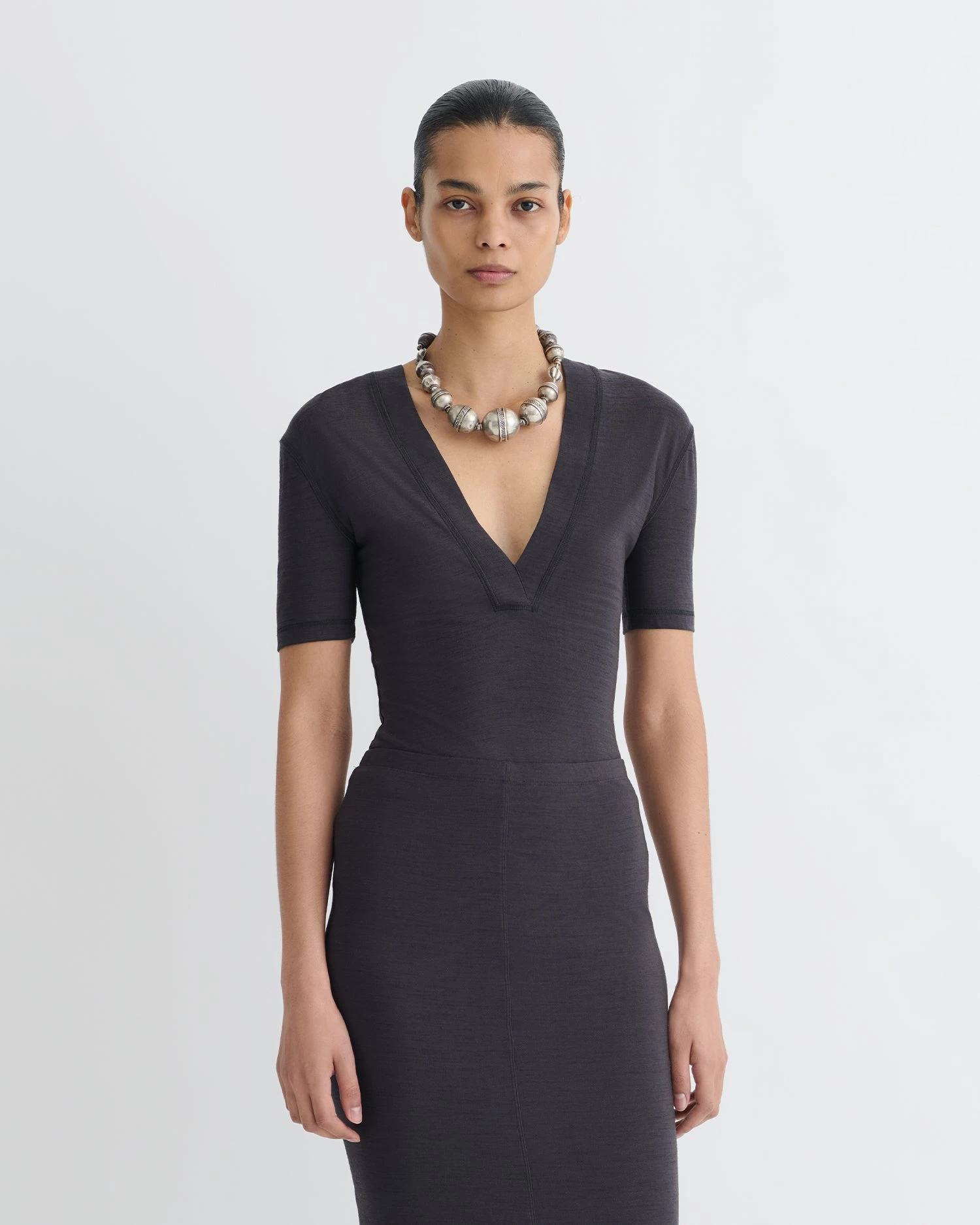 Nanushka Akka - Wool Jersey Henley Top - Grey 1 Nanushka Akka - Wool Jersey Henley Top - Grey