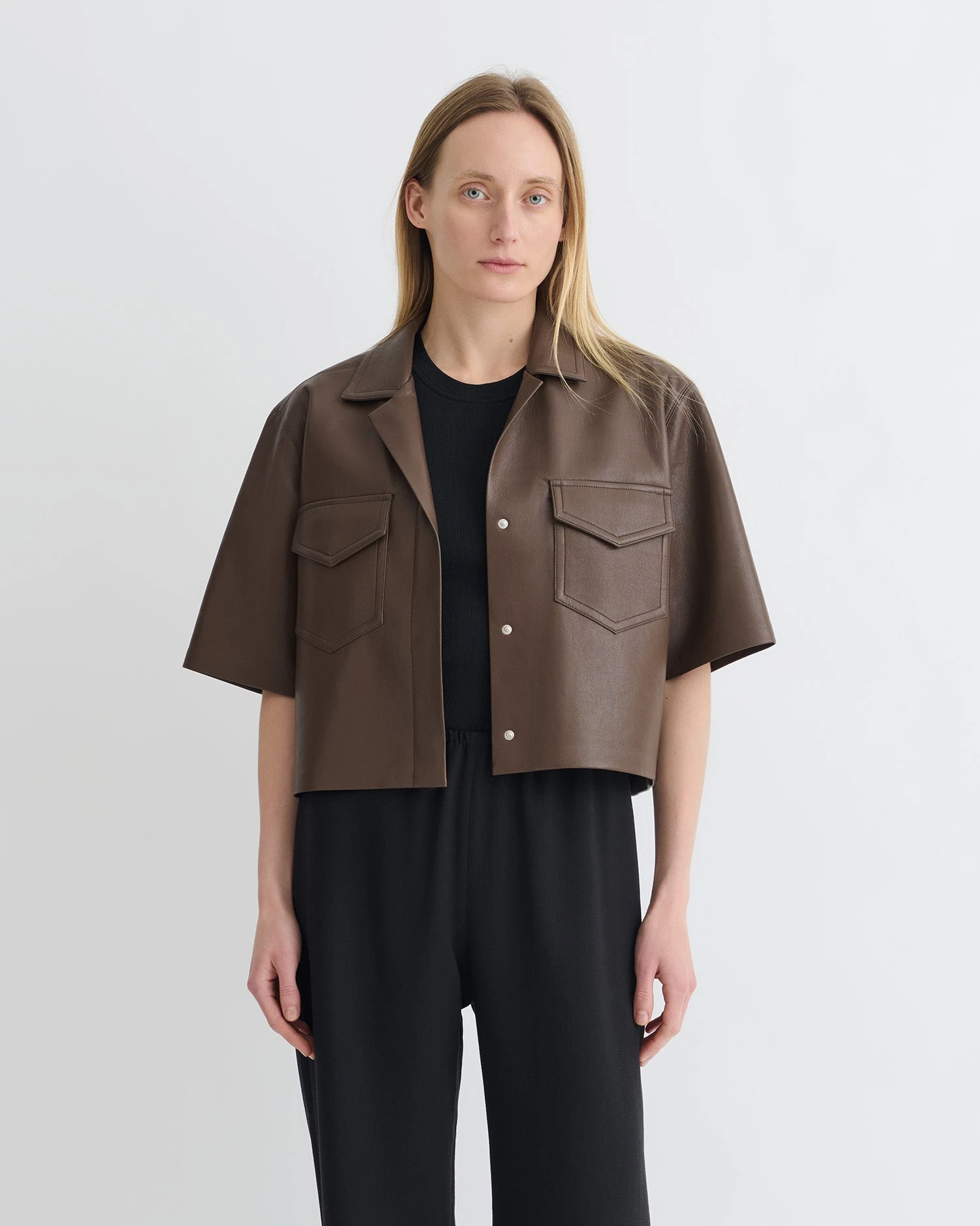 Nanushka Maisie - Regenerated Leather Shirt - Chocolate 1 Nanushka Maisie - Regenerated Leather Shirt - Chocolate