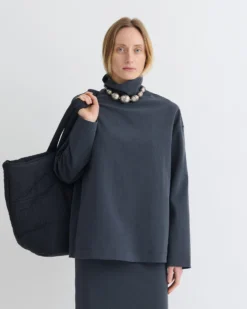 Nanushka Sitara - Paper Jersey Turtleneck Top - Dusty Blue