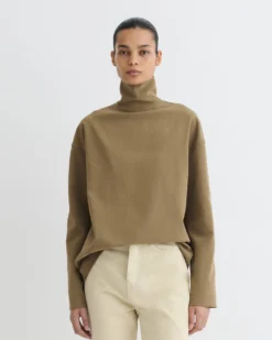 Nanushka Sitara - Paper Jersey Turtleneck Top - Brown