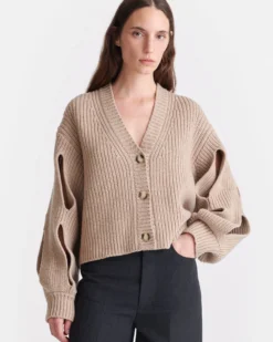 Nanushka Karolin - Cropped Cashmere-Blend Cardigan - Oatmeal