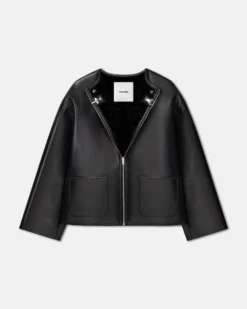 Nanushka Panka - Reversible Bonded Shearling Jacket - Black/Black -Nanushka Sale Store NW25RSJK14599 PANKA BLACK BLACK BONDED SHEARLING