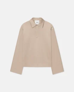 Nanushka Mencia - Slip Satin Polo-Neck Top - Dune -Nanushka Sale Store NW25RSTP02272 MENCIA DUNE SLIP SATIN