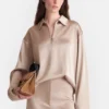 Nanushka Mencia - Slip Satin Polo-Neck Top - Dune