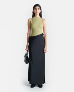 Nanushka Cobee - Ribbed Jersey And Slip Satin Dress - Black/Olive Green