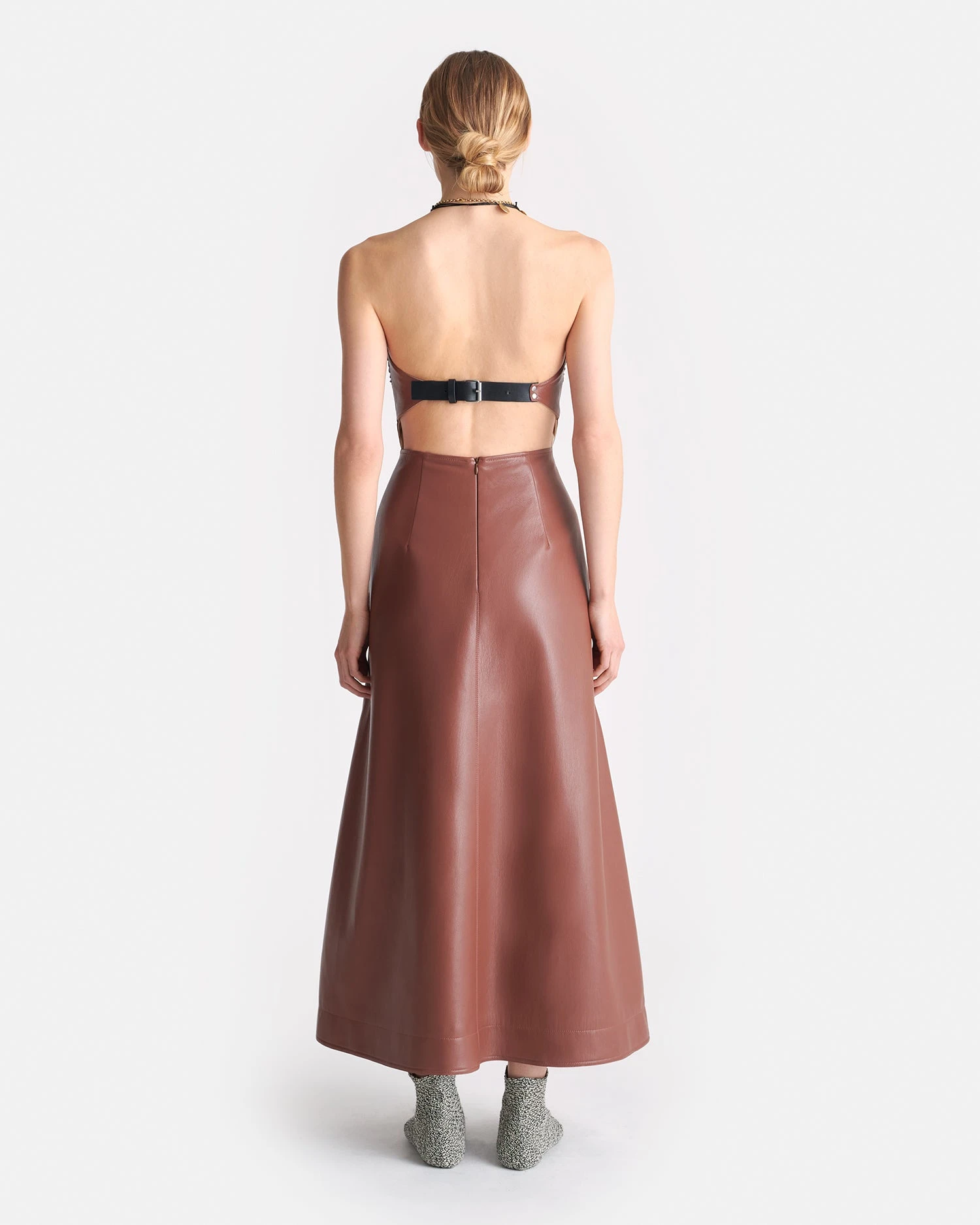 Nanushka Iwona - Okobor™ Alt-Leather Midi Dress - Henna/Black 2 Nanushka Iwona - Okobor™ Alt-Leather Midi Dress - Henna/Black - Image 2