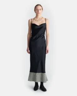 Nanushka Ineke - Slip Satin And Loopback Cotton Dress - Black/Mouline