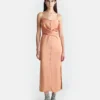 Nanushka Sayan - Draped Slip Satin Midi Dress - Apricot