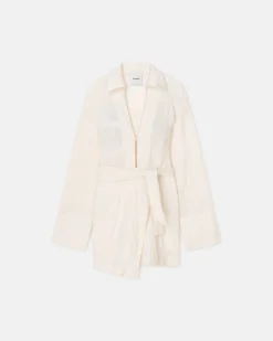 Nanushka Yori - Seersucker Gauze Shirt Dress - White -Nanushka Sale Store NW25SSDR33500YORI WHITE SEERSUCKERGAUZE