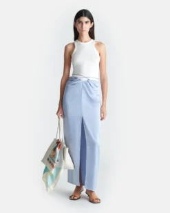 Nanushka Lianne - Draped Slip Satin Midi Skirt - Ice Blue