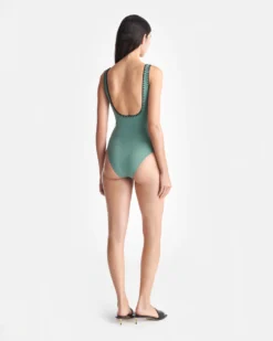 Nanushka Sorena - Crocheted Cut-Out Swimsuit - Sea Green/Black -Nanushka Sale Store NW25SSSS36561SORENA SEAGREEN BLACK RECYCLEDNYLON CROCHET