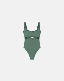 Nanushka Sorena - Crocheted Cut-Out Swimsuit - Sea Green/Black