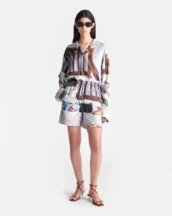 Nanushka Anne - Printed Silk Twill Shorts - Poppyseed Cake