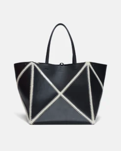 Nanushka Origami Tote Large - Alt-Nappa Crochet Tote - Black/Crème