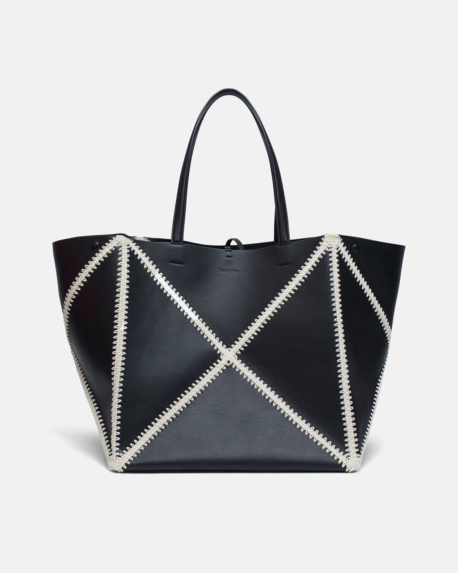 Nanushka Origami Tote Large - Alt-Nappa Crochet Tote - Black/Crème 1 Nanushka Origami Tote Large - Alt-Nappa Crochet Tote - Black/Crème