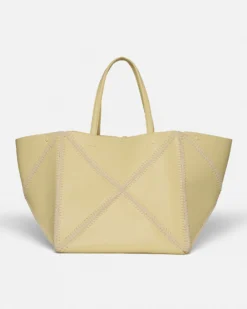Nanushka Origami Tote Large - Alt-Nappa Crochet Tote - Moonbeam/Crème