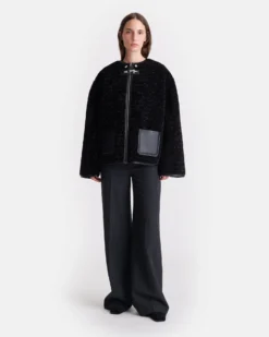 Nanushka Panka - Reversible Bonded Shearling Jacket - Black/Black -Nanushka Sale Store nani11264628