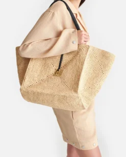 Nanushka Origami Tote Large - Raffia Charm Tote - Natural/Black -Nanushka Sale Store theorigamitoteraffialarge 1