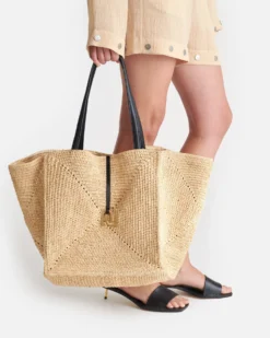 Nanushka Origami Tote Large - Raffia Charm Tote - Natural/Black -Nanushka Sale Store theorigamitoteraffialarge 2